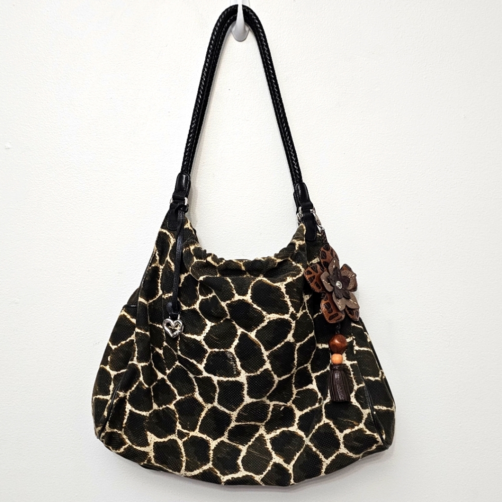 Brighton Giraffe Animal Print Eryka Large Hobo Fabric & Leather Bag
